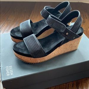 Eileen Fisher Sport Mesh Leather Wedge Sandals